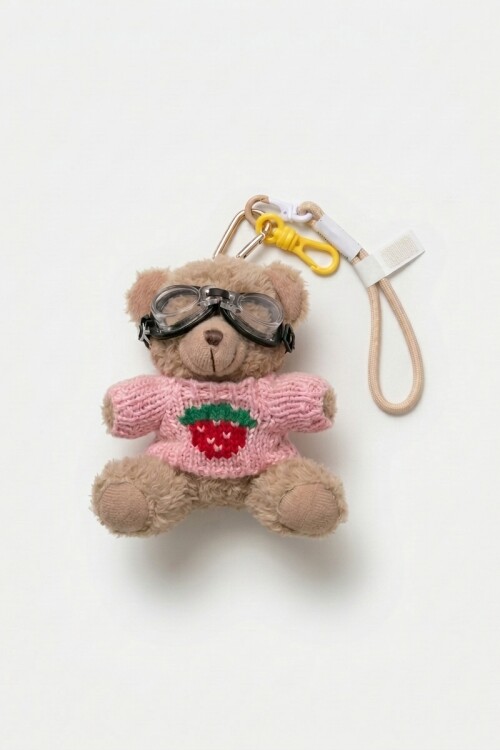 Llavero osito aviador rosa