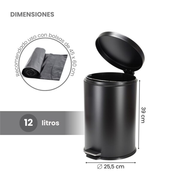 Cesto de basura 12 Litros Tacho Residuos Papelera Extraíble Acero Inoxidable Imback Color Negro Cesto de basura 12 Litros Tacho Residuos Papelera Extraíble Acero Inoxidable Imback Color Negro