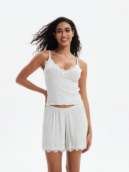 MUSCULOSA CON ENCAJE GRIS MELANGE M