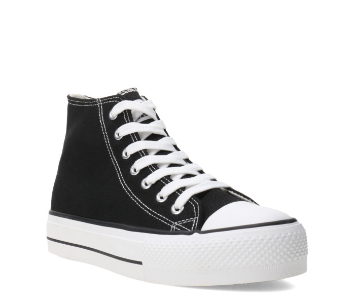 Championes MissCarol Track Tipo Bota Acordonado Con Plataforma Femenino Negro