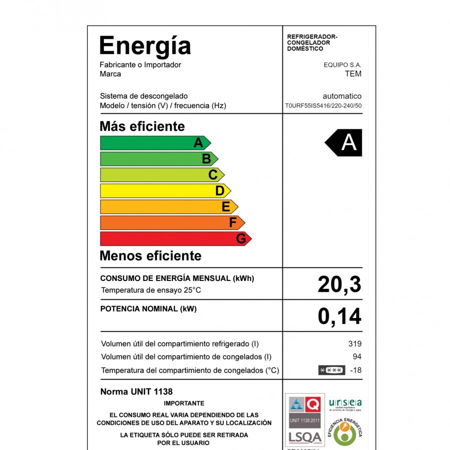Heladera 382 Lts con Dispensador de Agua Tem T0URF55IS5416 Heladera 382 Lts con Dispensador de Agua Tem T0URF55IS5416
