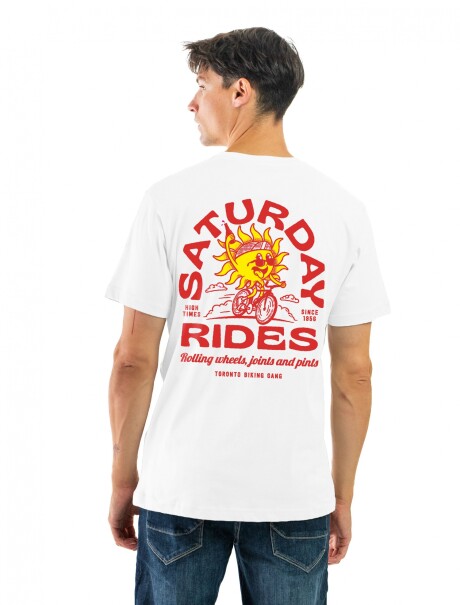 Remera Algodón Estampada Cuello Redondo Blanco, Rojo y Amarillo
