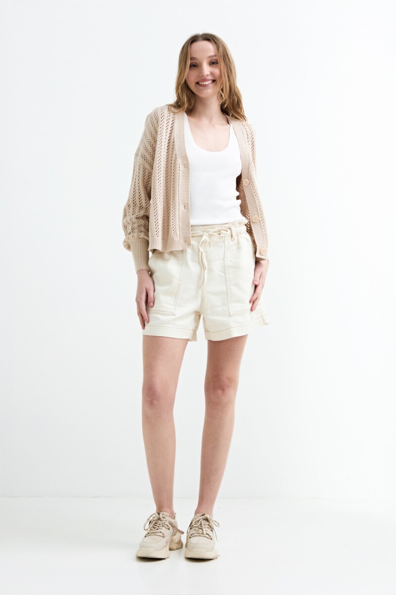 Cardigan escote V calado BEIGE