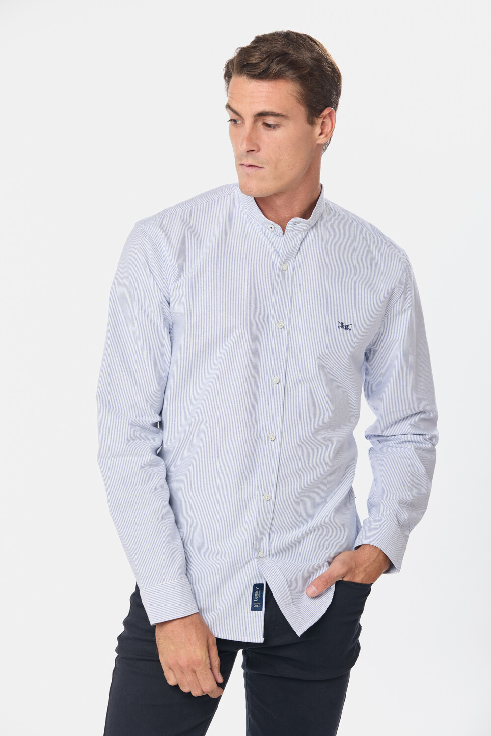 CAMISA MAO OXFORD A RAYAS Celeste