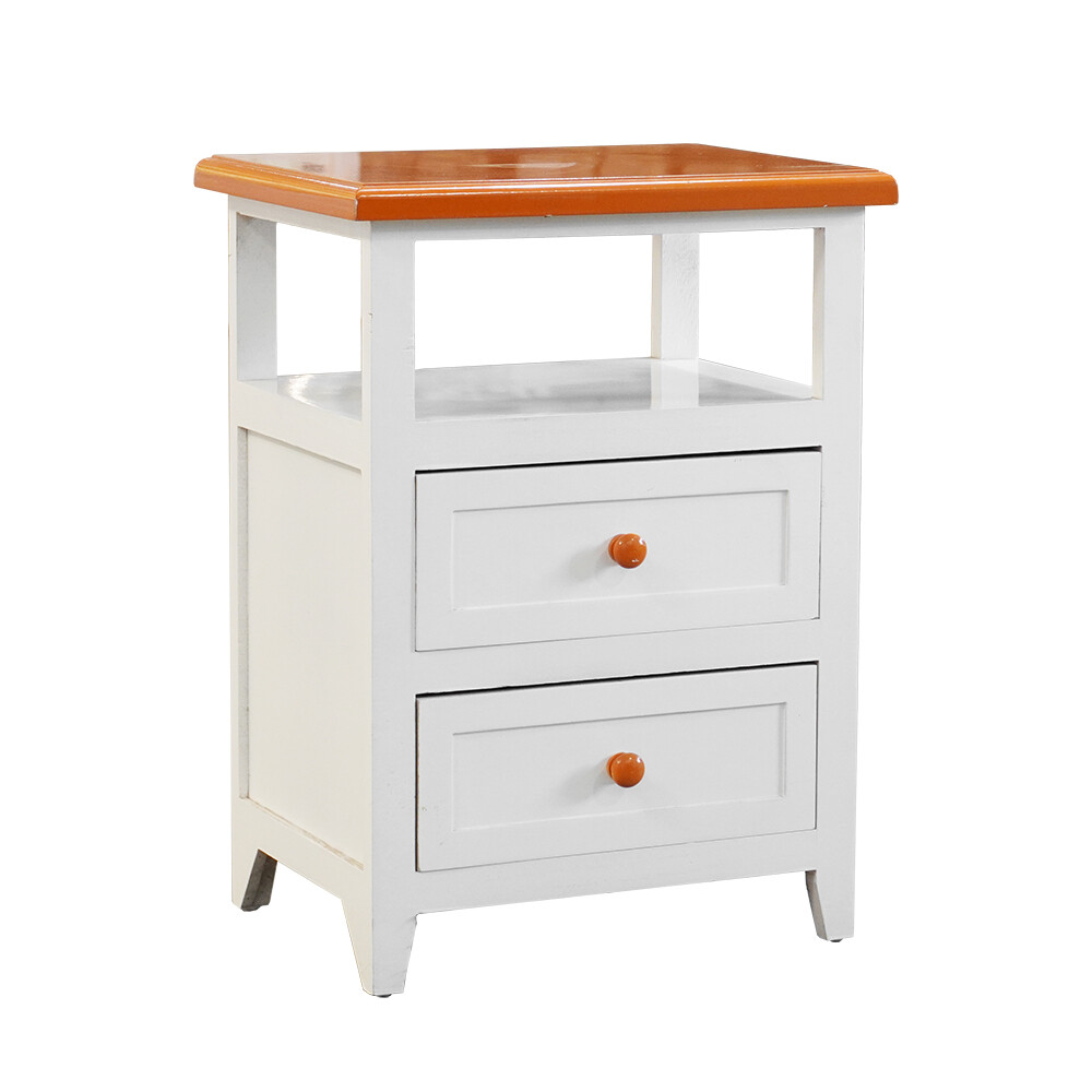 MESA DE LUZ 2 CAJONES BLANCA CON TAPA COLOR MADERA Mesa De Luz 2 Cajones Blanca Con Tapa Color Madera