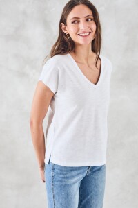 Remera Escote V Algodón Puro Blanco