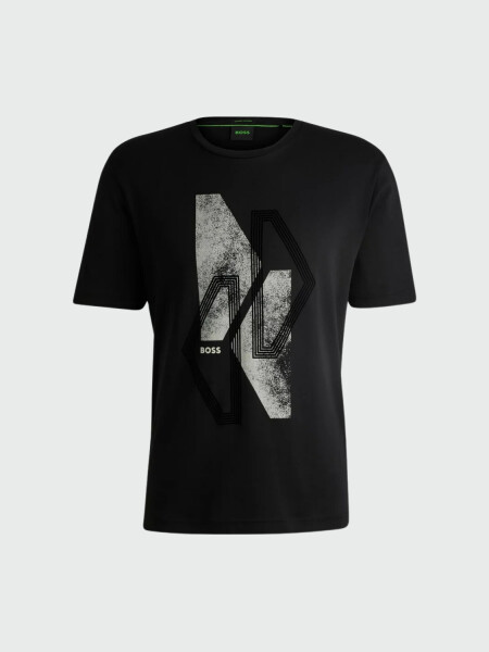 BOSS Camiseta de Algodón Interlock con Arte Estacional Negro