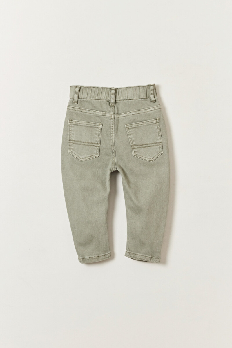 Pantalón cintura elastizada y botones Verde