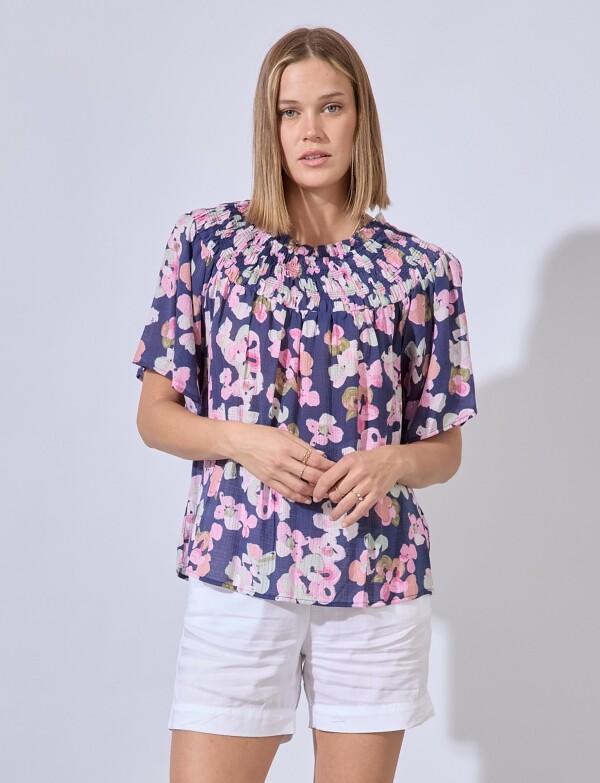 Blusa Frunces MULTI/AZUL