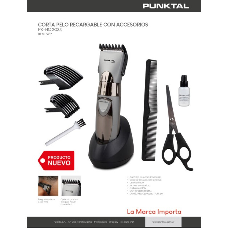 Corta Pelo Recargable PK-HC 2033 Style con Cuchillas de Acero Inoxidable Corta Pelo Recargable PK-HC 2033 Style con Cuchillas de Acero Inoxidable