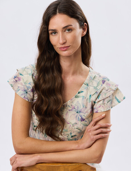 CAMISA DE LINO ESTAMPADA Lila