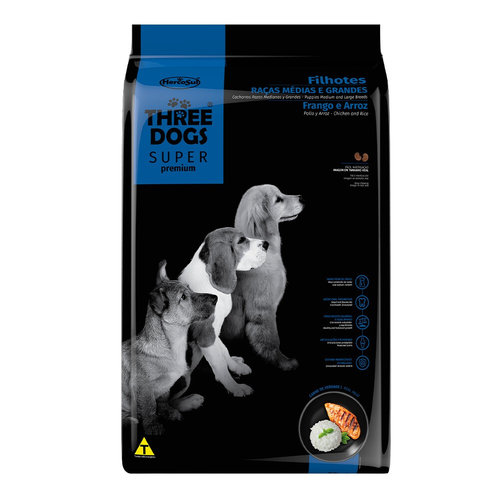THREE DOGS SUPERPREMIUM FILHOTE RAZAS MEDIAS Y GDES POLLO Y ARROZ 3 KG THREE DOGS SUPERPREMIUM FILHOTE RAZAS MEDIAS Y GDES POLLO Y ARROZ 3 KG