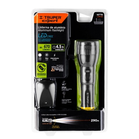 LINTERNA LED RECARGABLE 670LM ALUM. NEGRO LINTERNA LED RECARGABLE 670LM ALUM. NEGRO