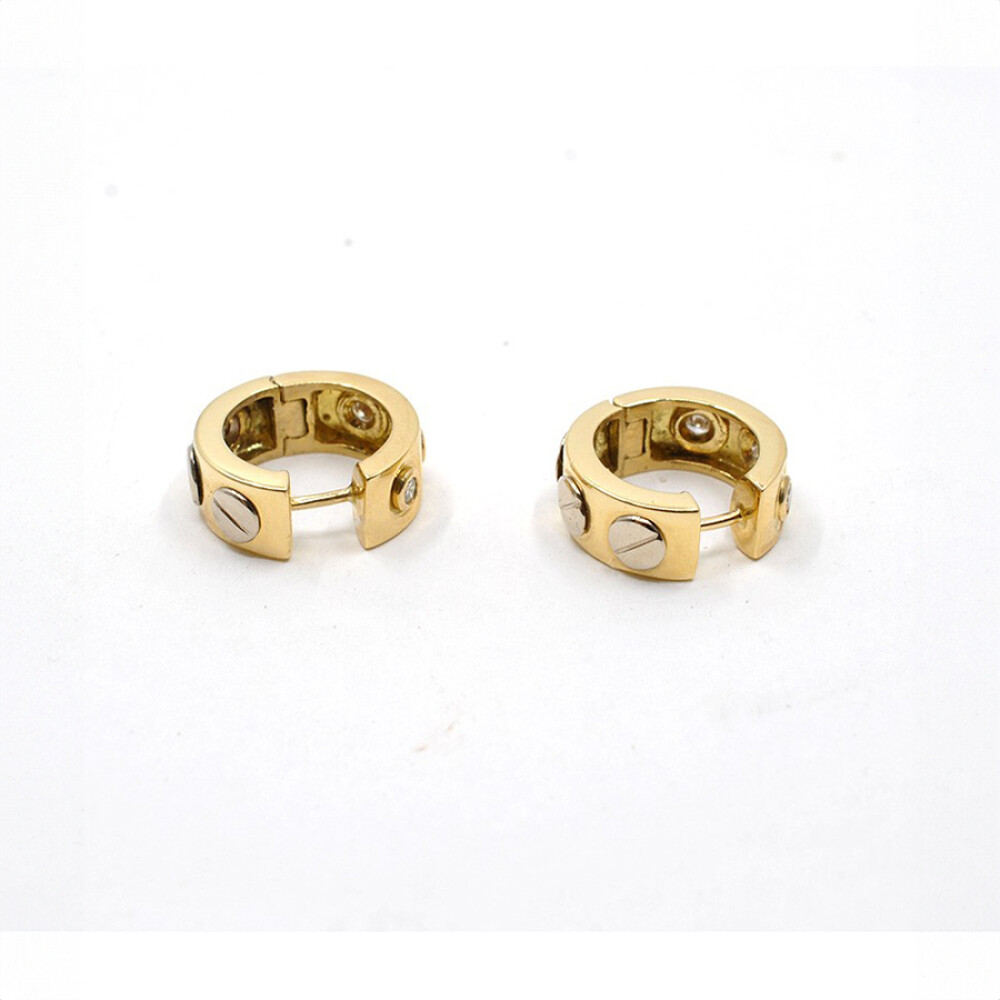 Aros En Oro 18K Combinado Y Brillantes Aros En Oro 18K Combinado Y Brillantes