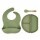 Set de Comida para Bebé con Babero Plato Cuchara en Silicona Verde
