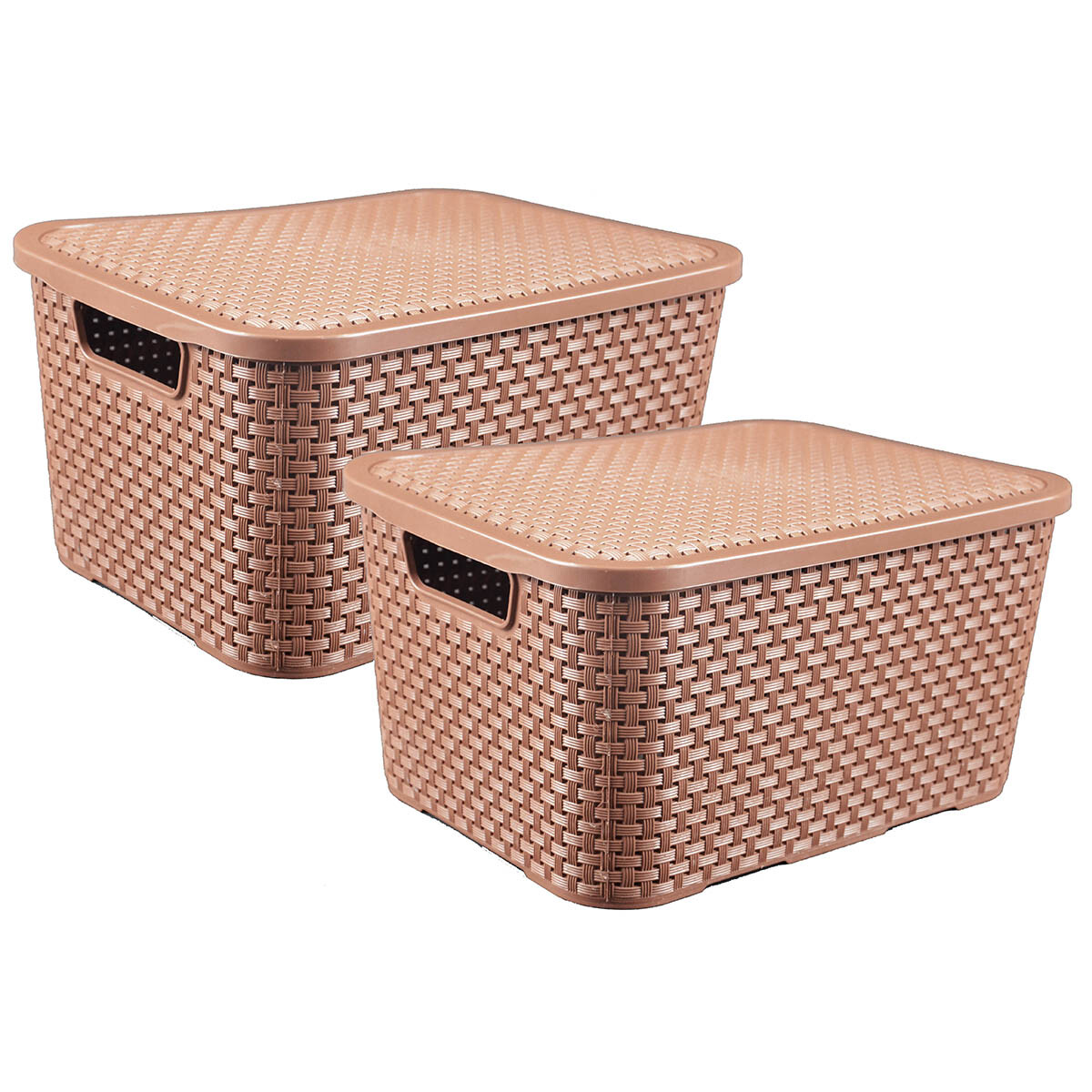 Set x2 caja organizadora plástica simil ratán 7 lts - MARRON 