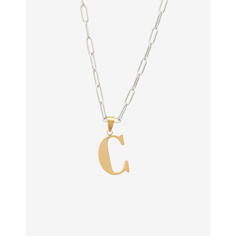 Collar Acero Inicial Letra ''c'' Combinacion Bicolor