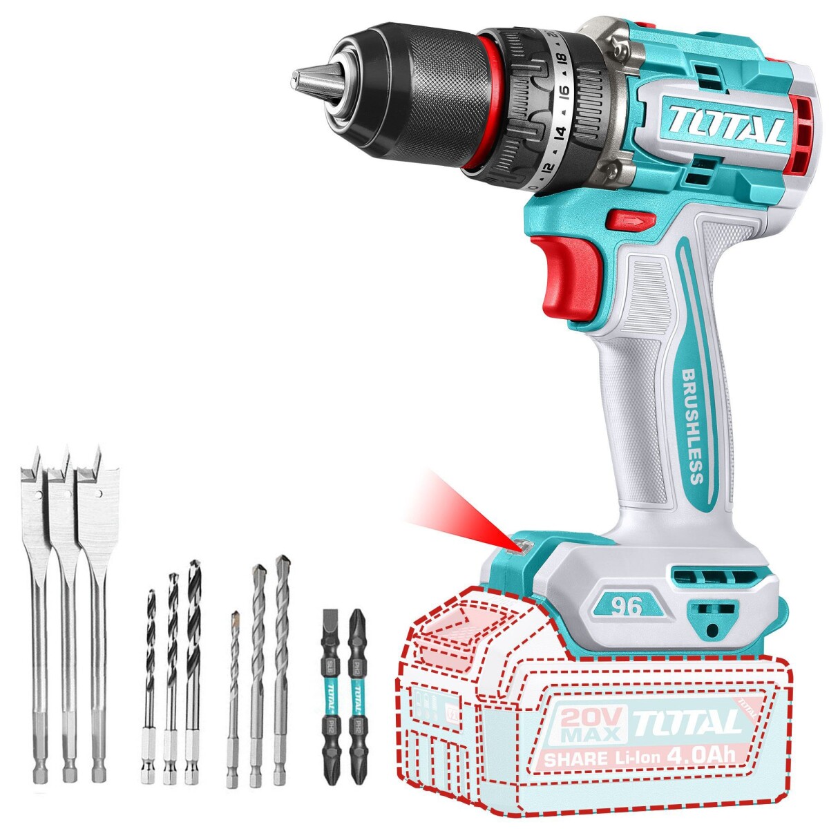 Taladro Percutor Y Atornillador Inalámbrico 96Nm A Batería 20v - Sin Carbones 