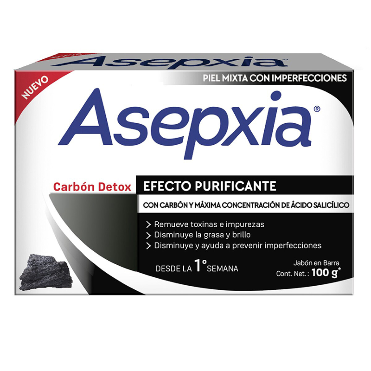 Jabón de limpieza facial Asepxia - Carbón detox efecto purificante 