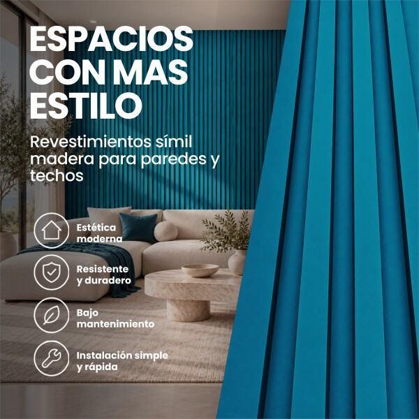 Pack x10 Wpc Simil Madera Wall Panel Lambrin 2.90x16.7 Azul 1