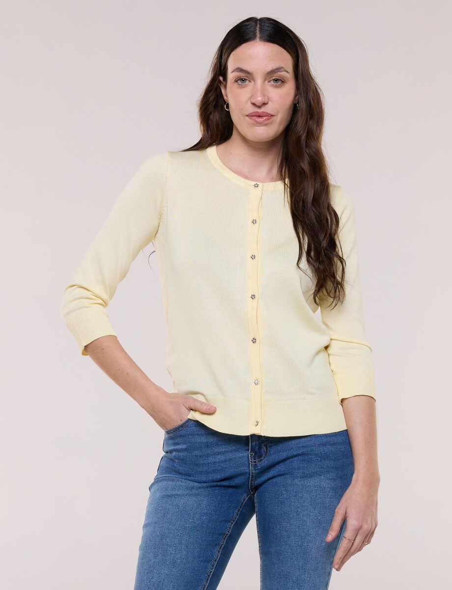 Cardigan Manga 3/4 Con Botones Florales Metálicos - Amarillo 