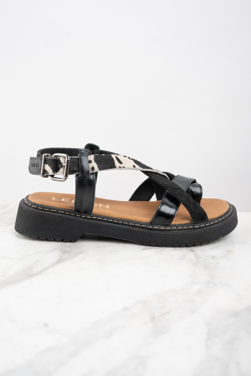 Sandalia Cuero Combinada Negro