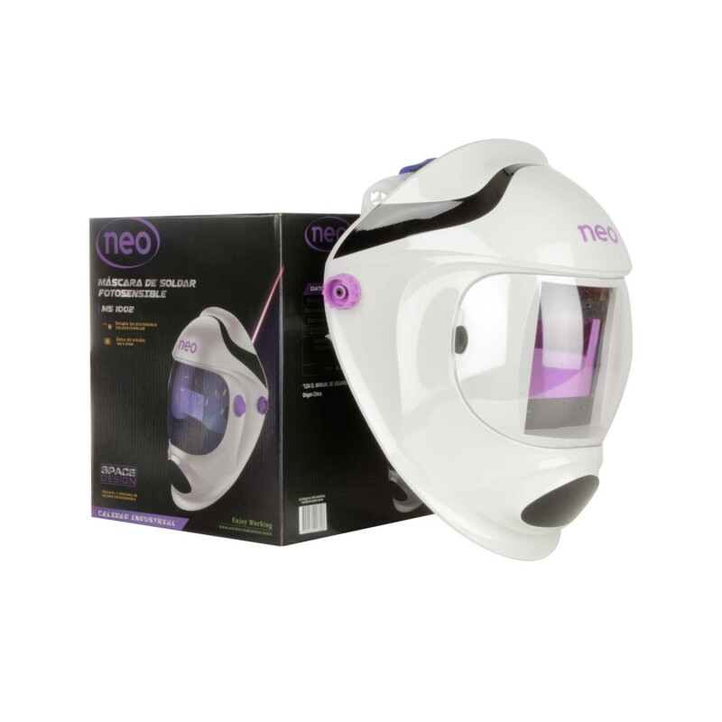 Mascara Fotosensible para Soldar Esmerilar Cortar NEO con Panel Solar y Bateria Blanco