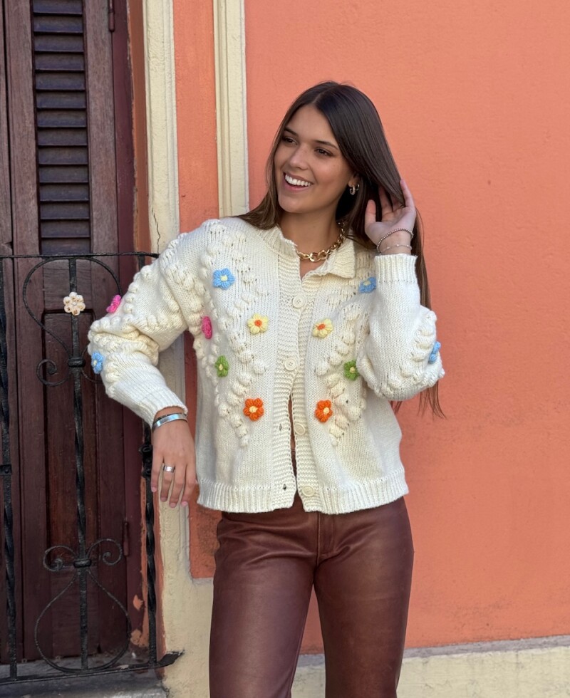 Saco Clarisse crema con flores de colores