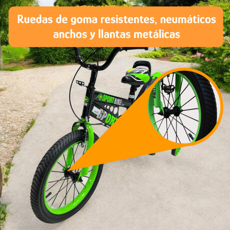 Bicicleta Infantil Rodado 16 C/Rueditas Aux Estilo Deportivo Verde
