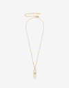 Cadena Corta con Dije Piedra Collar De Acero Con Piedra Cuarzo Rosa - Dorado