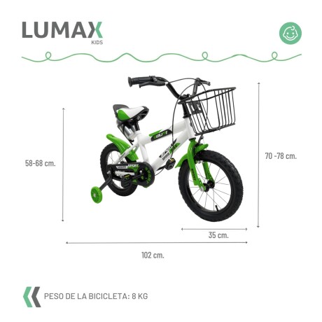 Bicicleta Rodado 14 Con Canasto Y Caramañola Niño Niña Lumax Verde
