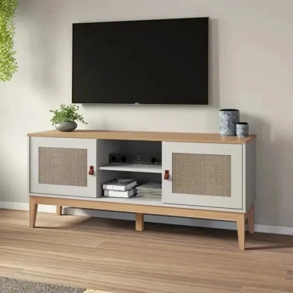Rack Para Tv 50'' Rattan 2 Puertas 1 Estante 135 Cm Nórdico Blanco 1