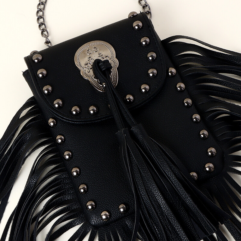 Bolso Bandolera Con Borlas Y Tachuelas - Elegante Bolso Bandolera Con Borlas Y Tachuelas - Elegante