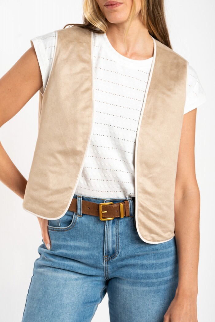 Chaleco Bordados Reversible Gamuza Nácar