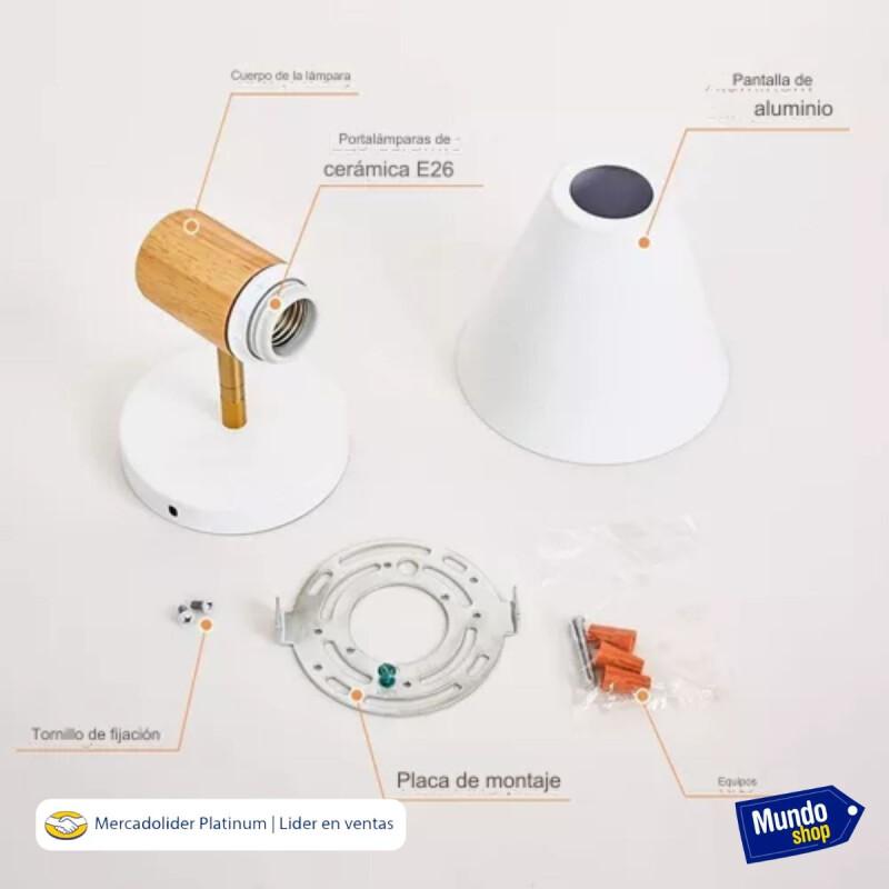 Aplique Estilo Nórdico Metal Blanco Con Detalle Madera Blanco