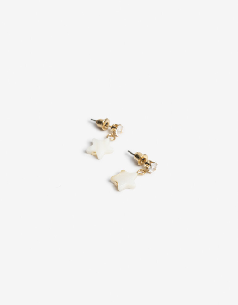 Aros Colgantes Cortos Piedra Aros Cortos Con Estrella - Blanco Crema
