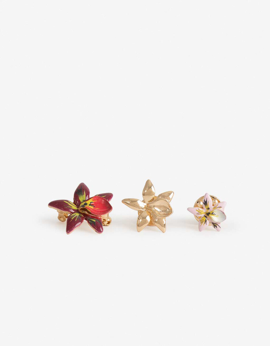 Set Prendedores Flores Esmaltadas Y De Metal 