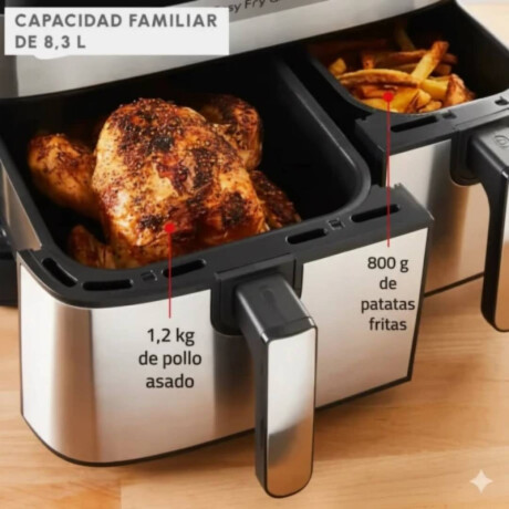 Freidora De Aire Moulinex Dual Easy Fry & Grill Doble Canasto Acero Inoxidable 8.3 Lts 2700W Acero Inoxidable 8.3 Lts 2700W