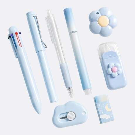 Set De Lapiceras Y Accesorios Para Escritorio Celeste