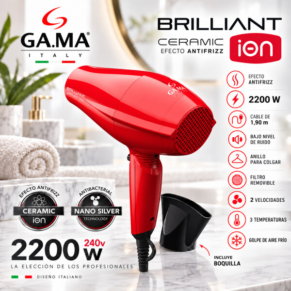 Secador De Pelo Ga.ma Italy Brilliant Ceramic Ion 2200 W SECADOR GAMA BRILLIANT CERAMIC ION ROJO
