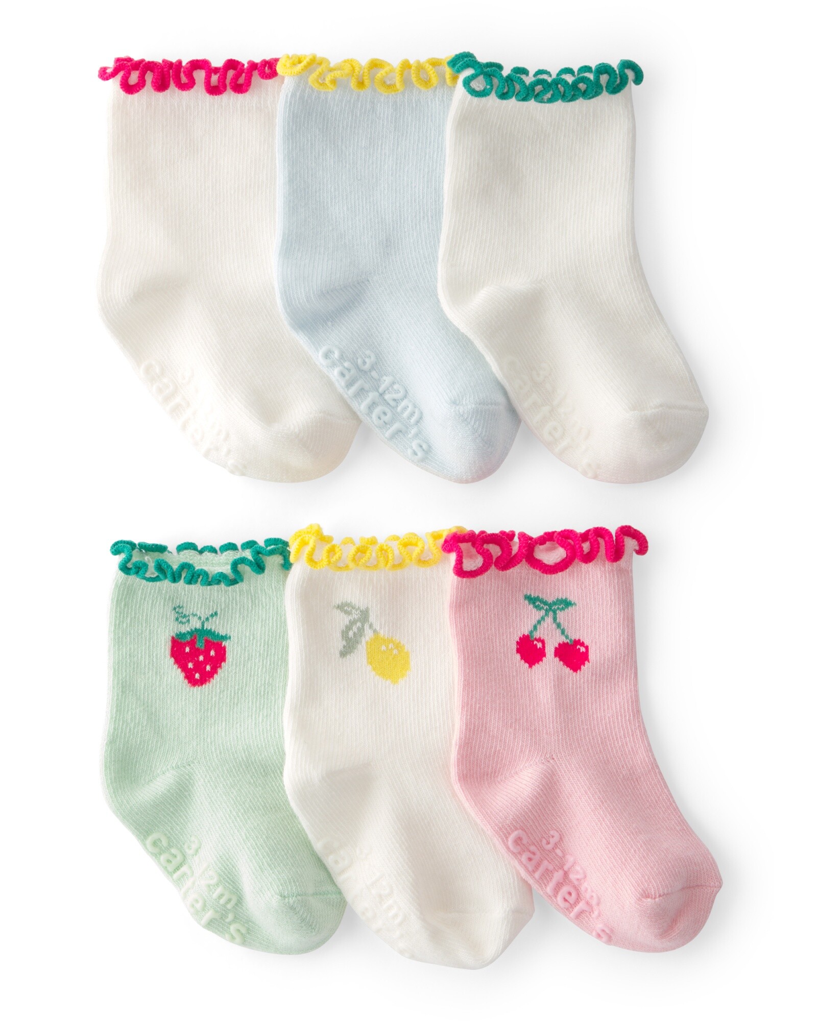 Pack seis pares de medias de algodón, diseño frutas Sin color