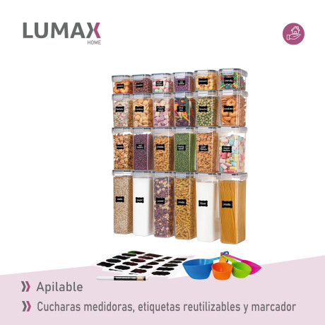 Set de 24 Recipientes Herméticos con Tapa Apilables Lumax Set de 24 Recipientes Herméticos con Tapa Apilables Lumax