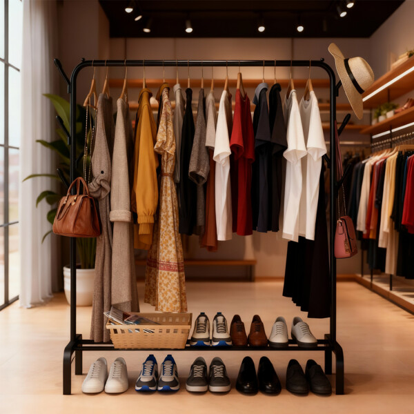 Perchero Para Ropa Con Perchas Ganchos Armario de Metal con Estante Zapatero Imback Color Negro Perchero Para Ropa Con Perchas Ganchos Armario de Metal con Estante Zapatero Imback Color Negro