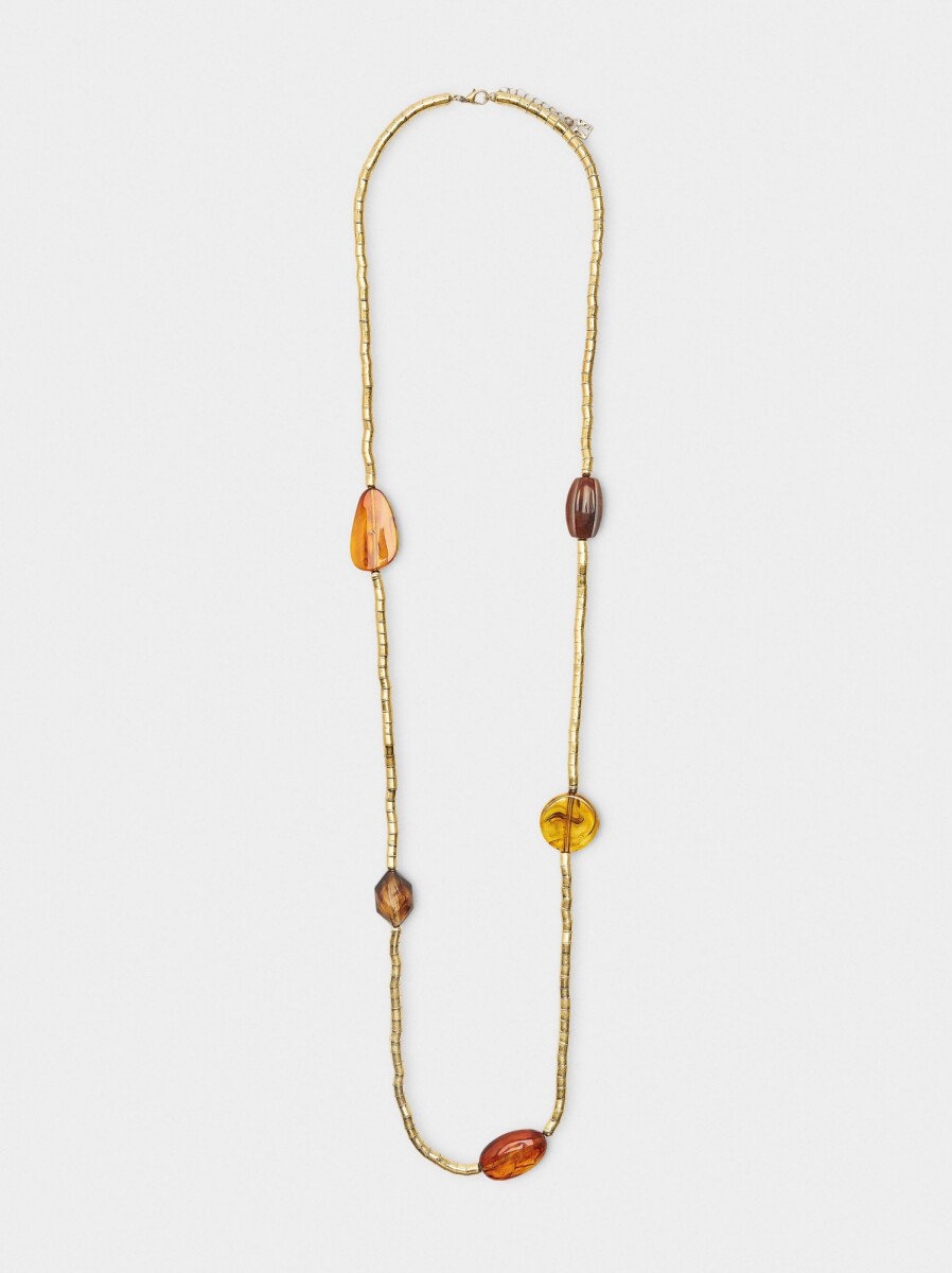 Collar Largo Con Detalles Efecto Piedra - marron 