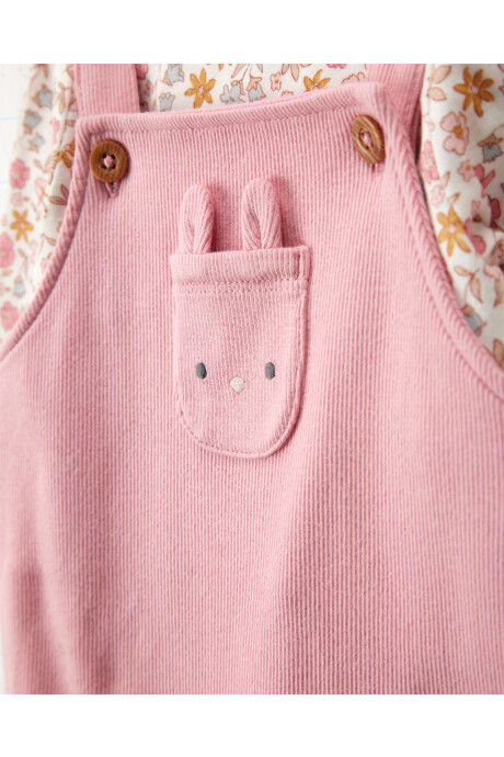 Set dos piezas de algodón, enterito y remera, bolsillo conejita Set dos piezas de algodón, enterito y remera, bolsillo conejita