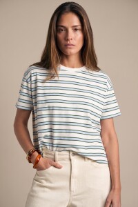Remera Rayada Algodón Celeste
