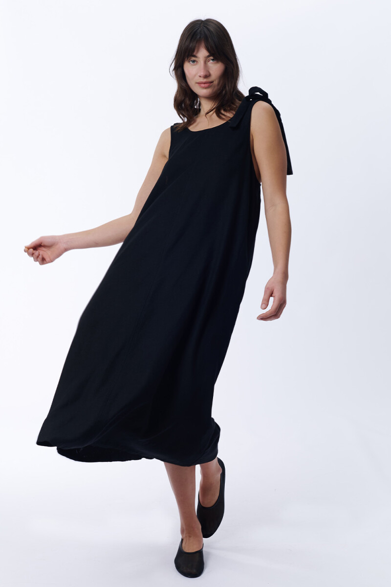 Vestido de lino largo con lazo Negro