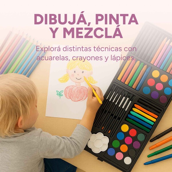 Set Valija Maletín Arte Escolar Didáctico 145 Piezas Pintar Variante Color Rosa