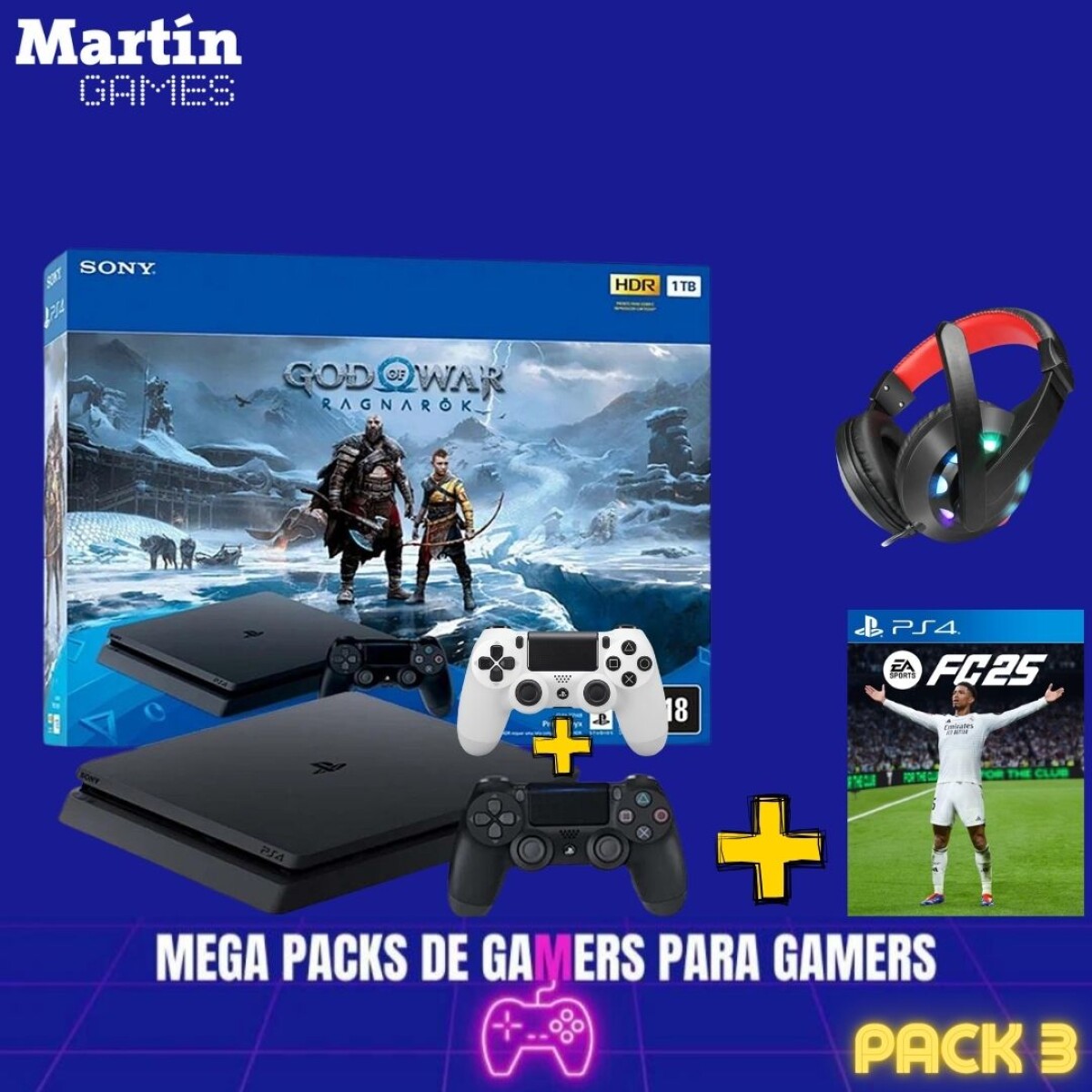 PS4 PLAYSTATION 4 1TB RECERT + 1 MANDO COMPATIBLE EXTRA + 1 JUEGO A ELECCION + AURICULARES GAMER 