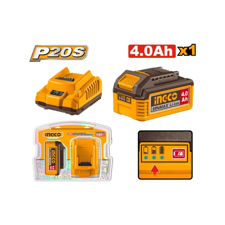Kit Batería INGCO FBCPK1012 20V 4.0Ah + Cargador P20S Kit Batería INGCO FBCPK1012 20V 4.0Ah + Cargador P20S